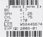 Example of a lens for astigmatism (toric lens)